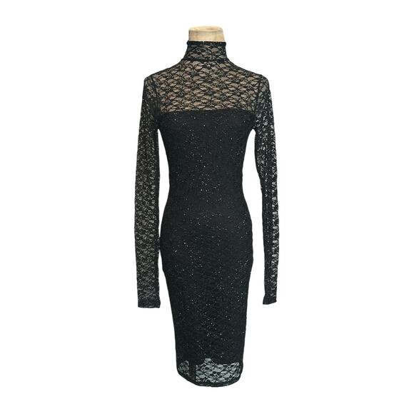 Moda International black lace sparkly gold body con dress size XS - Picture 1 of 14